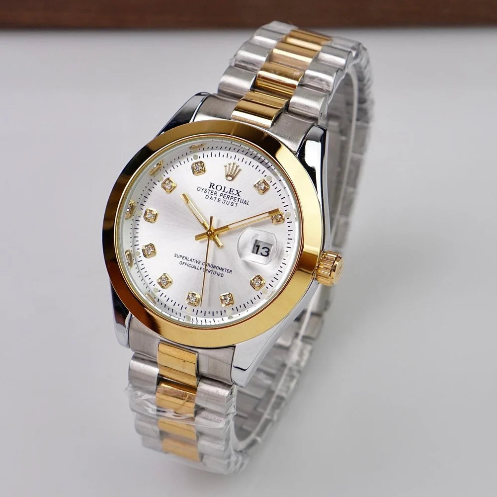 RLX Oyster Datejust Stainless Steel Watch Two Tone Golden-White