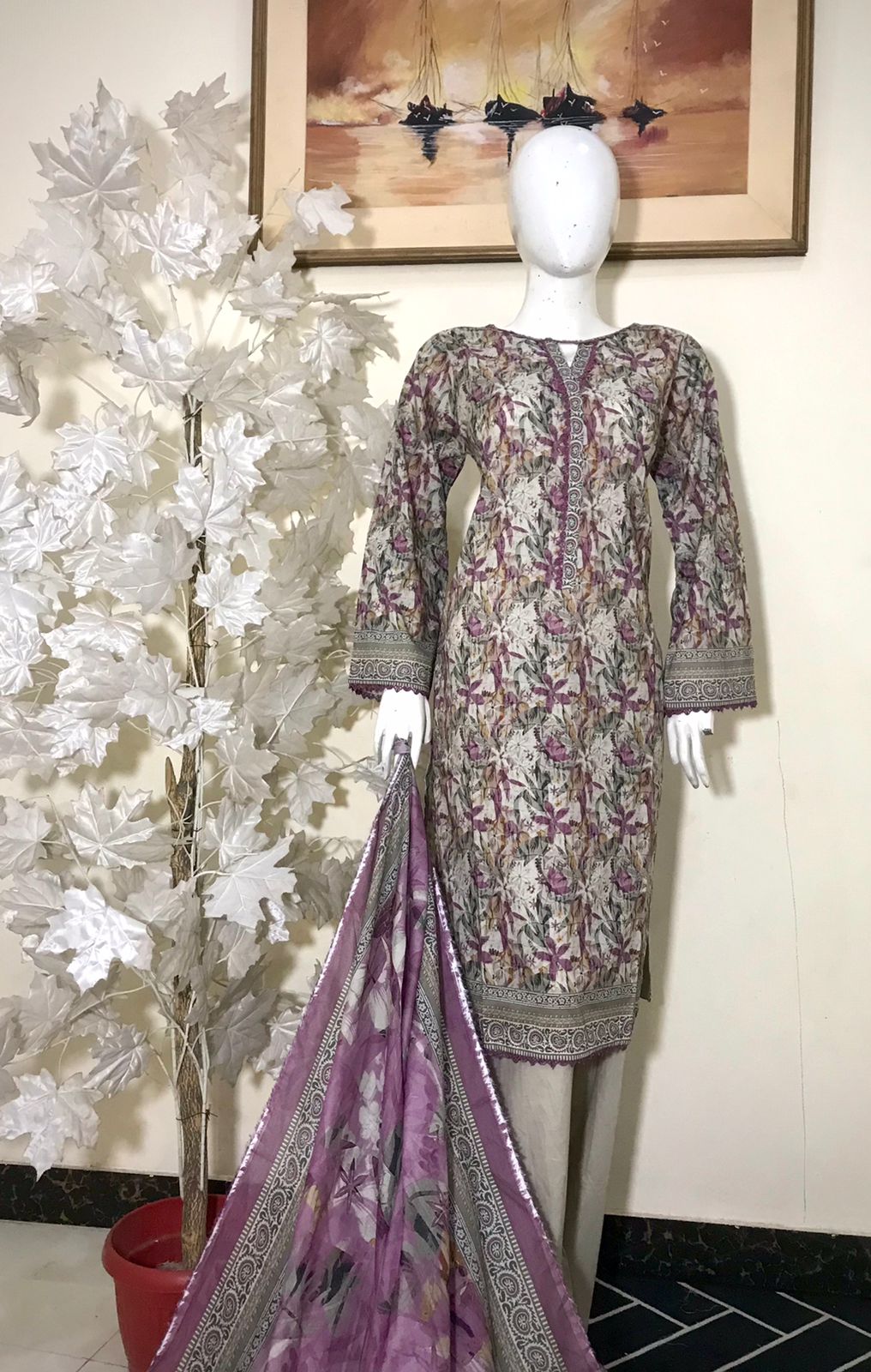 Bin Saeed Printed Lawn Stitched 3 Piece - SM 788 - BS25EL - purple/white- Summer Collection
