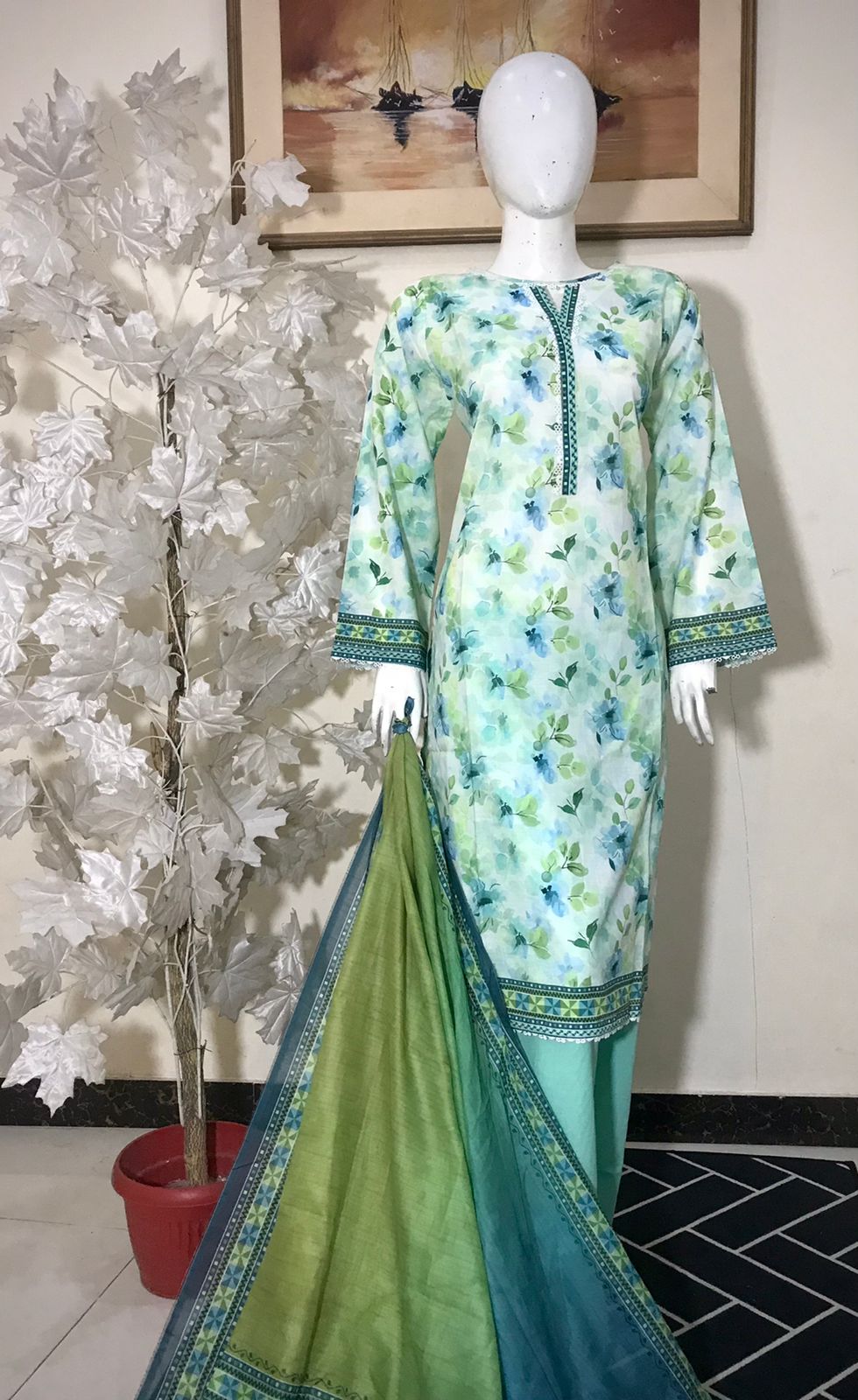 Bin Saeed Printed Lawn Stitched 3 Piece - SM 788 - BS25EL - PARROT GREEN - Summer Collection