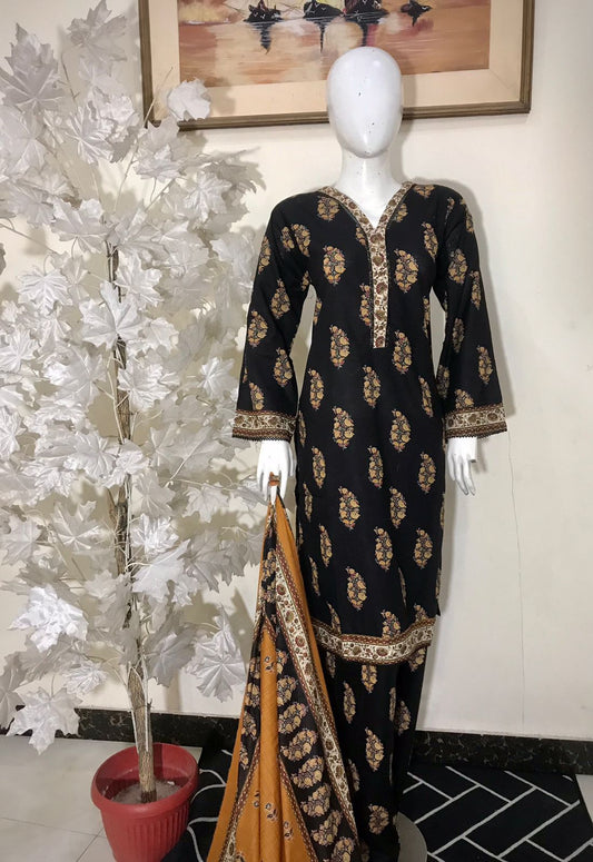 Bin Saeed Printed Lawn Stitched 3 Piece - SM 788 - BS25EL - black/yellow- Summer Collection