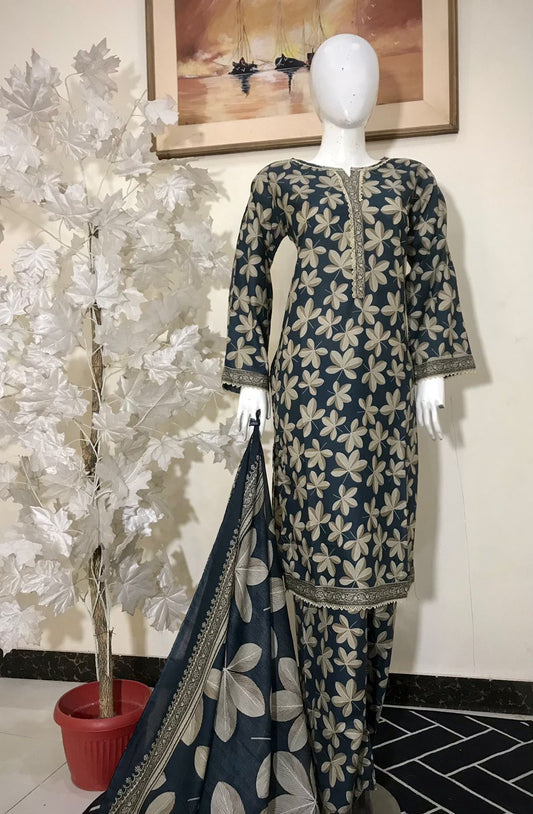 Bin Saeed Printed Lawn Stitched 3 Piece - SM 788 - BS25EL - BLUE/BROWN - Summer Collection