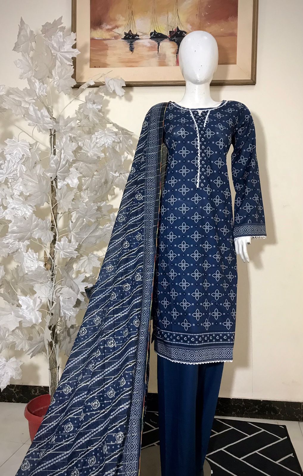 Bin Saeed Printed Lawn Stitched 3 Piece - SM 788 - BS25EL - navy blue - Summer Collection