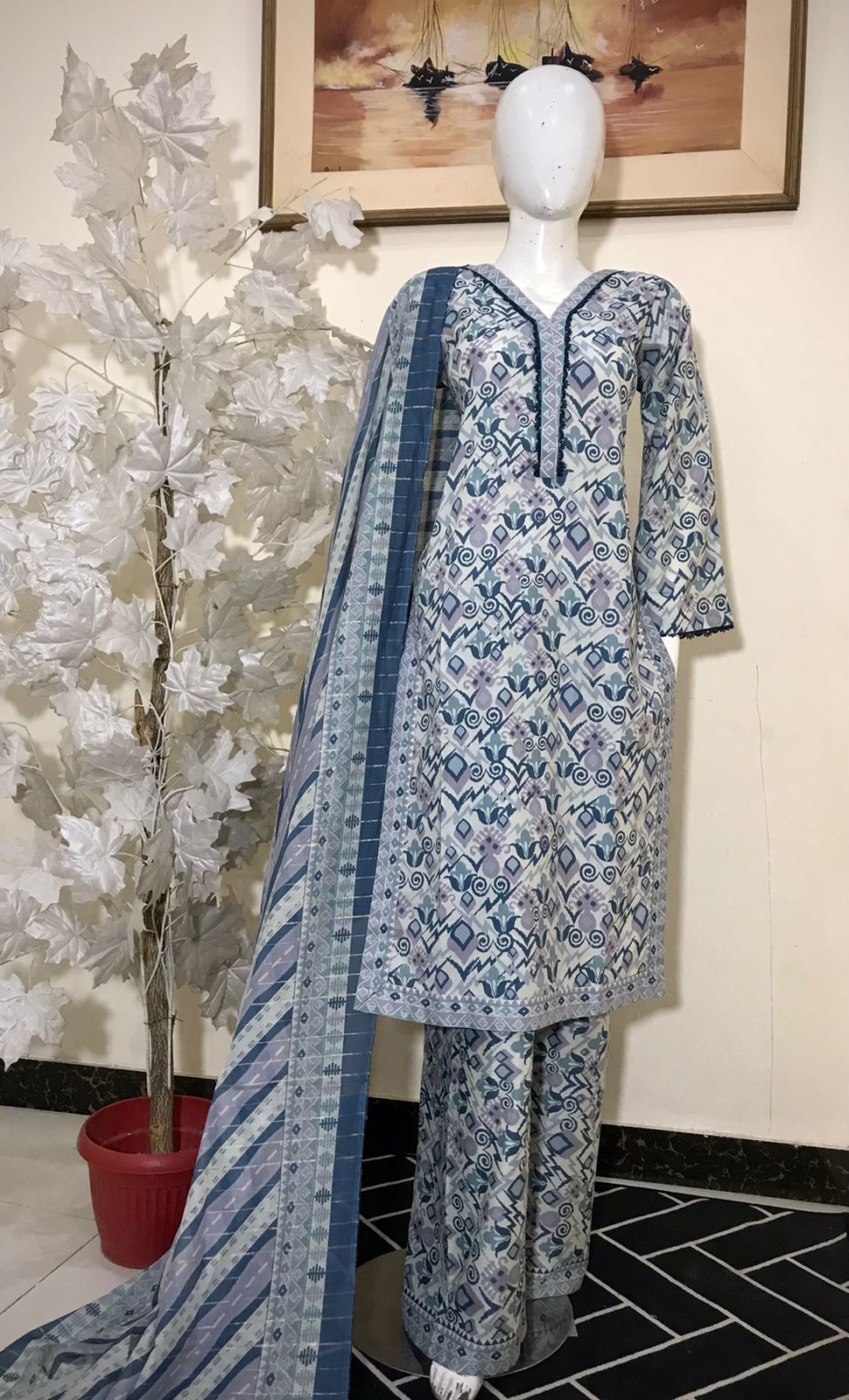 Bin Saeed Printed Lawn Stitched 3 Piece - SM 788 - BS25EL - light blue - Summer Collection