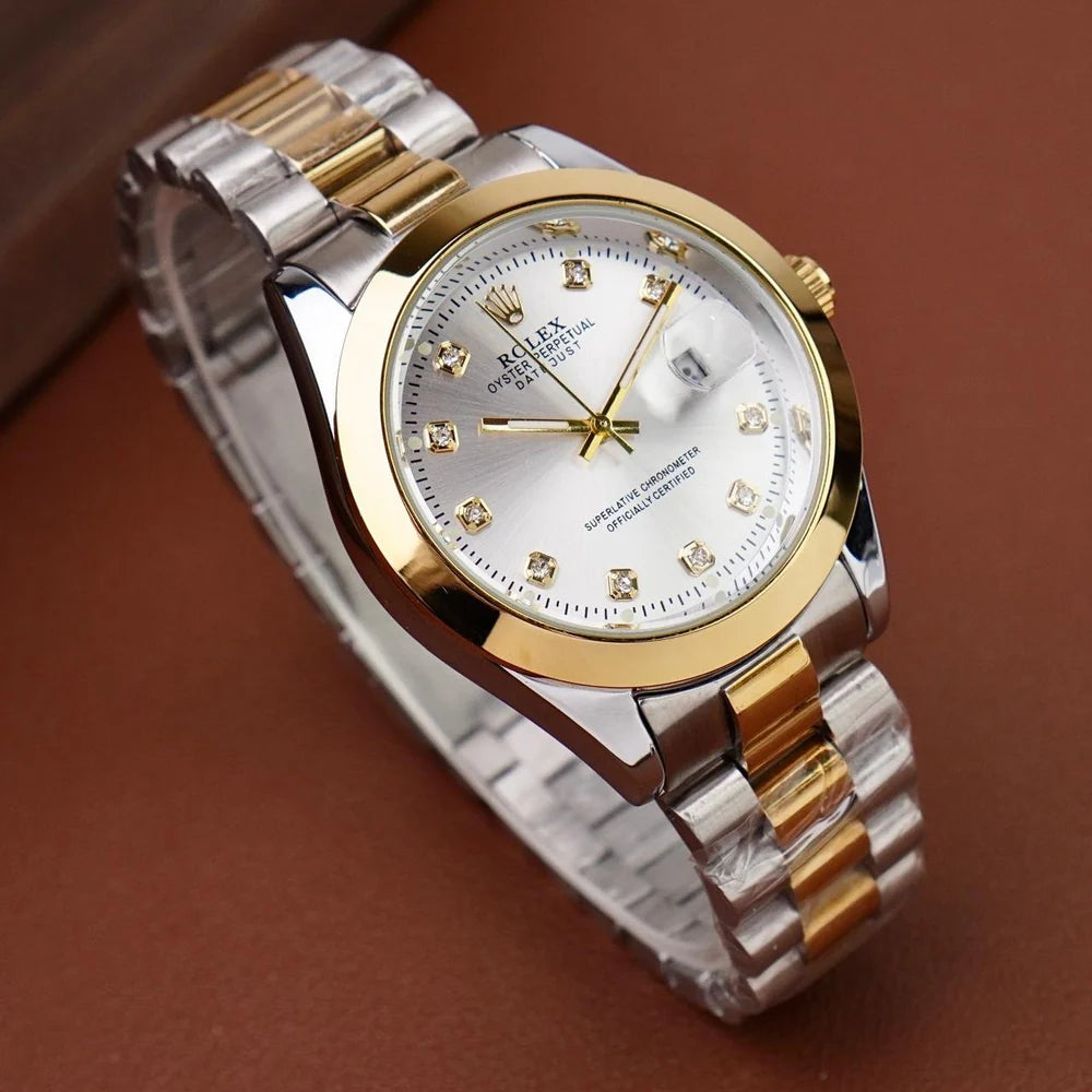 RLX Oyster Datejust Stainless Steel Watch Two Tone Golden-White