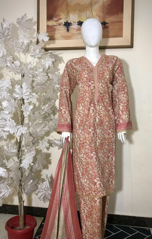Bin Saeed Printed Lawn Stitched 3 Piece - SM 788 - BS25EL -Gold/Pink - Summer Collection