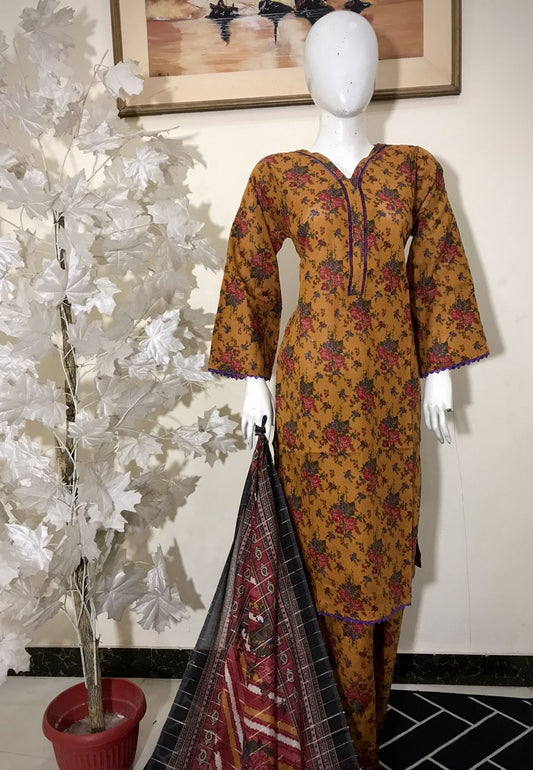 Bin Saeed Printed Lawn Stitched 3 Piece - SM 788 - BS25EL - YELLOW/RED- Summer Collection
