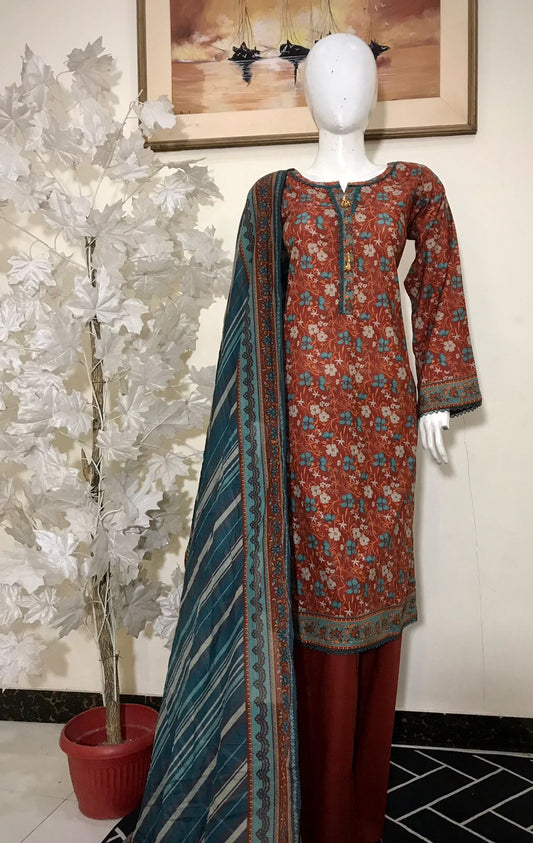 Bin Saeed Printed Lawn Stitched 3 Piece - SM 788 - BS25EL - RED/BLUE - Summer Collection