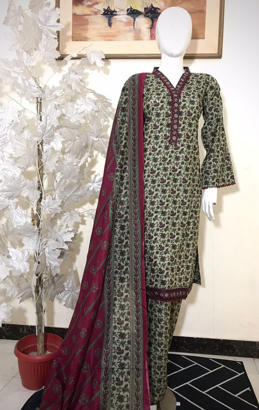Bin Saeed Printed Lawn Stitched 3 Piece - SM 788 - BS25EL - red/green - Summer Collection